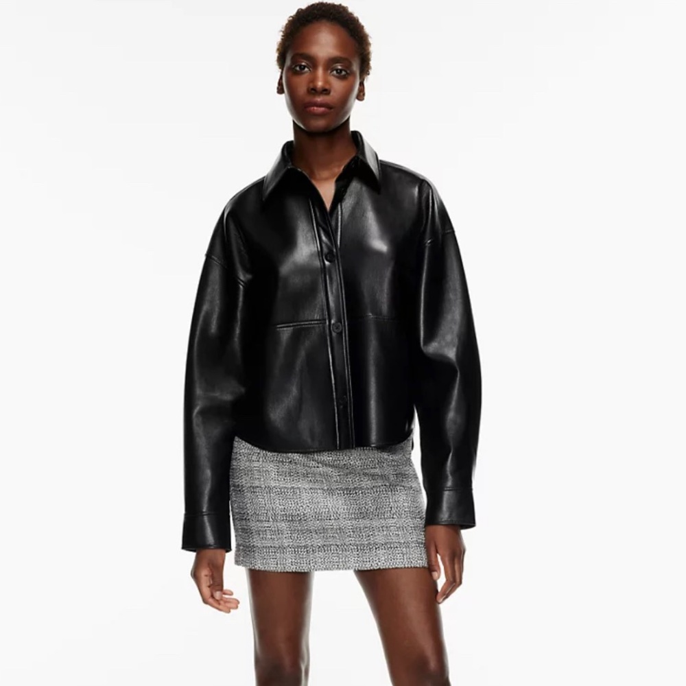 Aritzia Black Faux Leather Button-Front Jacket